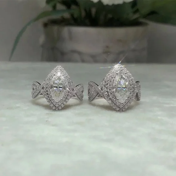 New Women’s 925 Silver Marquise Cut Diamond Ring - Picture 2 of 4